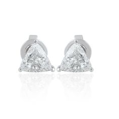 Real H/SI Trillion Diamond Solitaire Stud Earrings 14k White Solid Gold 0.87 Ct. Gia Certified Pear-shaped Diamond Earrings, Gia Certified White Gold Pear-shaped Earrings, Platinum Pear-shaped Diamond Earrings With Prong Setting, Gia Certified Pear-shaped White Gold Earrings, Trillion Cut Formal Earrings, Luxury Formal Earrings With Tension Setting, Sterling Silver Diamond Earrings With Vvs Clarity, Pear-shaped, Trillion Cut Fine Jewelry Earrings For Anniversary, Pear-shaped Sterling Silver Diamond Earrings With Vvs Clarity