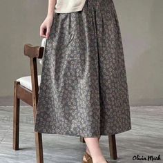 Olivia Mark - Serene Countryside Floral Midi Skirt with Loose Fit and Aesthetic Charm Umbrella Designs, Lace Splicing, Half Skirt, Floral Midi Skirt, Asymmetrical Skirt, Long Sleeve Bodycon, Long Sleeve Bodycon Dress, Casual Skirt, Grey Green