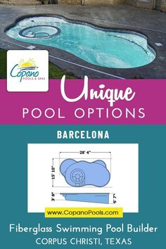 a swimming pool with the words unique pools barcelona in front of it and an image of a