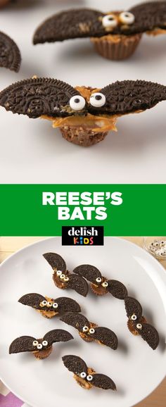 an advertisement for reese's bat's cookies on a plate with googly eyes