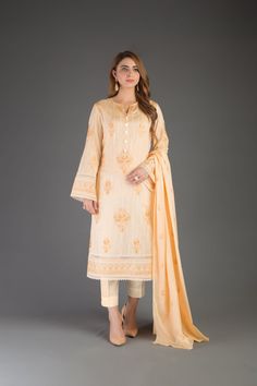 Bareeze Spring Bloom Ch3141 Yellow Collection 2021 Spring Cambric Dress With Dupatta, Spring Cambric Dresses With Long Sleeves, Long Sleeve Cambric Dresses For Spring, Spring Long Sleeve Cambric Dress, Spring Anarkali Dress In Cambric, Summer Anarkali Lawn Suit With Long Sleeves, Long Sleeve Cambric Dress With Printed Motifs, Summer Long Sleeve Kurta With Naqshi Detail, Long Sleeve Kurta With Naqshi For Summer