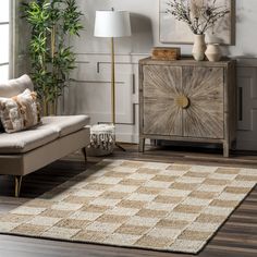 a living room scene with focus on the rug