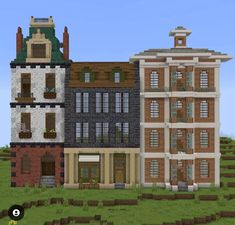 an image of a building in minecraft with lots of windows on the front and side