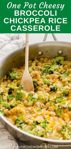 One Pot Cheesy Broccoli Chickpea Rice Casserole Chickpea Casserole, Broccoli Chickpea, Bean Ideas, Chickpea Rice, Vegetarian Casserole Recipes, Casserole Dinners, Pescatarian Diet, Vegetarian Ideas, One Pot Vegetarian