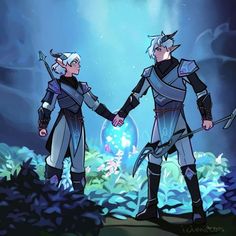 two men in armor are holding hands