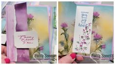 two pictures of cards with flowers on them