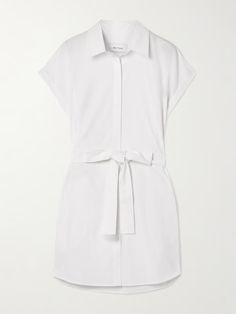 MATTEAU + NET SUSTAIN belted organic cotton-poplin mini shirt dress | NET-A-PORTER Summer Office Cotton Shirt Dress, Chic Poplin Workwear Dresses, Chic Poplin Dress For Workwear, Chic Cotton Shirt Dress For Daytime, Elegant Cotton Shirt Dress For Daytime, White Cotton Shirt Dress For Daytime, Net Sustain, Beauty Sets, Mini Shirt Dress