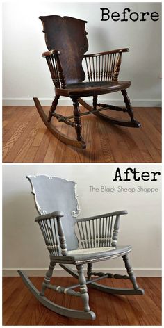 a rocking chair before and after being painted