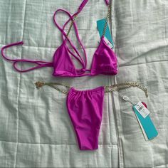 Brand New Beachbunny Set! Ties All Around The Waist! Super Cool! Make A Offer! Chic Purple Swimwear For Parties, Chic Purple Party Swimwear, Bunny Pink, Beach Bunny Swimwear, Swim Brands, Swimwear Sets, Beach Bunny, Woman Beach, Super Cool