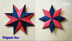 an origami star is shown on the left and in the right hand corner