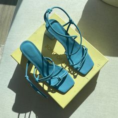 Brand New, Never Worn! Feather Heels, Colored Heels, Sparkle Heels, Song Of Style, Strappy Sandals Heels, Calf Hair, Strappy Heels, Strappy Sandals, Heeled Mules