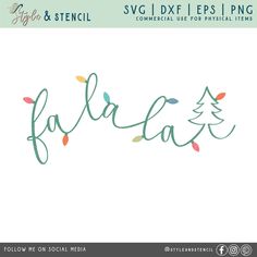 the word fala written in cursive writing with christmas lights and trees on it