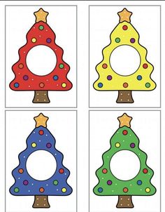 four christmas trees with different colors and shapes to make them look like they are in the shape