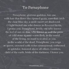 the poem to persephone is written in black and white on a dark background