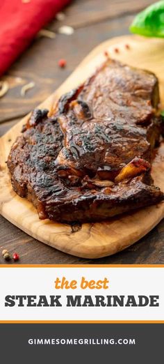 steak marinade on a cutting board with the title overlay