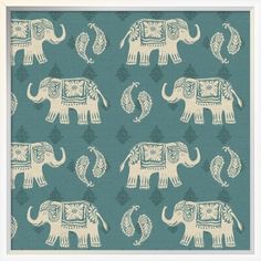 an elephant pattern is shown on a teal background