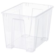 a clear plastic storage box with two dividers