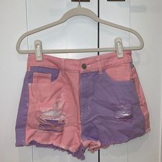 Never Worn. Great Condition High Wasted Jean, High Wasted Jean Shorts, High Wasted Jeans, Purple Shorts, Pink And Purple, Random Stuff, Pink Purple, Jean Shorts, Womens Shorts