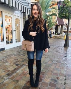 Knee High Boots Outfit, Winter Mode Outfits, Over The Knee Boot Outfit, Knee Boots Outfit, Black Boots Outfit, High Boots Outfit, Perfect Fall Outfit, Black Knee High Boots, Mode Inspo