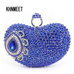 KHNMEET Designer Finger Ring Evening Bag Royal Blue Luxury Crystal Bridal Party Purse Diamond Rhinestone Bag, Crystal Purse, Blue Luxury, Luxury Clutch, Rhinestone Clutch, Crystal Clutch, Party Purse, Beaded Handbag, Evening Purse