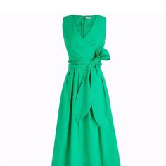 Flawless Green Jcrew Dress In A Size 10 For Any Occasion. With Wrap Belt Around New With Tag. Elegant Green Cotton Maxi Dress, Cocktail Dress Yellow, Midi Party Dress, Cotton Poplin Dress, Tropical Print Dress, Ruffle Bell Sleeve, Ribbed Sweater Dress, Wrap Belt, J Crew Dress