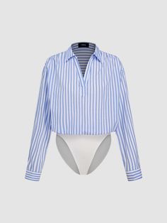 Bodysuit Blouse, Chest Pad, Striped Long Sleeve, Stripes Pattern, The 100, Stripes, Collar, Pattern