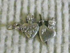 Vintage Metal Heart Pendant Charm Necklace, Spiritual Heart-shaped Jewelry With Vintage Charm, Spiritual Heart-shaped Vintage Charm Necklace, Heart-shaped Miraculous Medal Jewelry Gift, Sacred Heart Of Jesus Necklace, Heart Strings, Pewter Color, Heart Of Jesus, Heart Locket