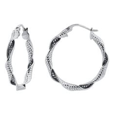 Add a textural finishing touch to any ensemble with these sterling silver Aleure Precioso twisted hoop earrings. Click on this JEWELRY & WATCHES GUIDE to learn about fit, styles, materials and more! Add a textural finishing touch to any ensemble with these sterling silver Aleure Precioso twisted hoop earrings. Click on this JEWELRY & WATCHES GUIDE to learn about fit, styles, materials and more! FEATURES Diameter: 25 mm Backings: click-it Nickel free Metal: sterling silver Finish: polished, textu Small Silver Hoop Earrings With Diamond Cut, Silver Hoop Earrings With A Modern Twist, Modern Twist Silver Hoop Earrings With Ear Wire, Sterling Silver Hoop Jewelry With A Modern Twist, Modern Twist Sterling Silver Hoop Jewelry, Modern Twist Sterling Silver Hoop Earrings, Modern Twist Silver Hoop Jewelry, Silver Jewelry With Diamond Cut In Modern Style, Silver Twisted Metal Jewelry