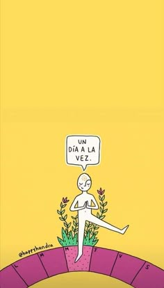 a person sitting on top of a plant with a sign above their head that says, una diaa la vez