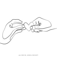 two hands holding each other making a heart shape with their fingers, outline drawing on white paper