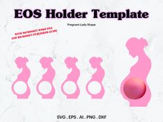 the silhouettes of pregnant women are shown in pink against a white marble background with text that reads, eos holder template