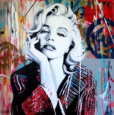 a painting of a woman with her hand on her face and the words marilyn monroe