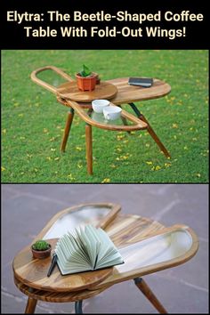 a table that has been turned into a coffee table with fold out wings on it