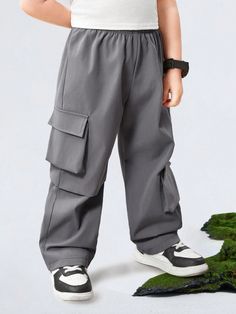 Young Boy Casual Loose Fit Solid Color Woven Cargo Pants Grey Casual   Woven Fabric Plain Straight Leg Non-Stretch  Young Boys Clothing, size features are:Bust: ,Length: ,Sleeve Length: Big Pants, Baggy Style, Baggy Pant, Boys Casual, Boys Clothing, Work Pants, Comfortable Fashion, Colorful Leggings, Kid Shoes