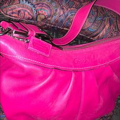 Coach-Fuchsia/Pink Pleated Nubuck Leather Shoulder Bag Purse F13730 Great Condition, Like New Very Clean Inside & Outside. Please Note: There Is A Factory Manufacturing, Stain On The Outside Leather That Is Noticeable But, Doesn’t Show Up On The Pictures (See Picture #4). Very Nice Bag Beautiful Color! Must Have!!! ****Free****Gift: Matching Wallet $30 Value. Coach Parker, Coach Hobo Bag, Hippie Bags, Vintage Leather Bag, Leather Hobo Bag, Black Purses, Brown Bags, Leather Hobo, Boho Bag