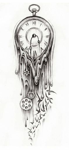 a drawing of a clock with dripping water on it