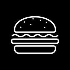 a black and white line drawing of a cheeseburger on a black background illustration