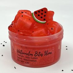 watermelon bites slime in a plastic container