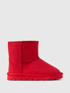 These boots are made with a vegan suede upper and cozy lining.  Rubber gripper sole.  Sherpa lining.  For more fit and sizing info, check out our Size Guide. Cozy Boots, Baby Gap, Size Guide, Gap, Boots, Red, Quick Saves