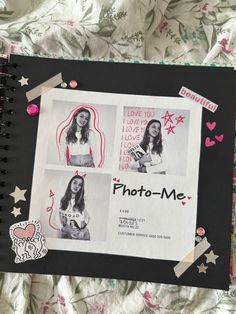 a photo book with pictures and stickers on it