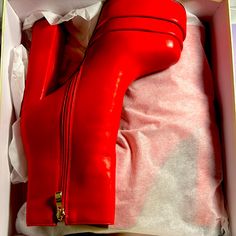 New Never Worn Original Box Included Red Platform Boots, Red Knee High Boots, Red Platform, Side Zip Boots, Trendy Jackets, High Heel Boots Knee, Black Heel Boots, Western Boots Women, Grown Women