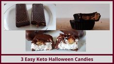 three easy keto halloween candies with chocolate and marshmallows