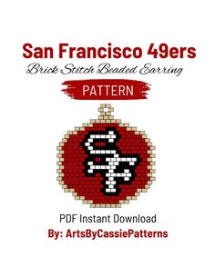 the san francisco 4 - 9ers pattern is shown in red and white with an image of