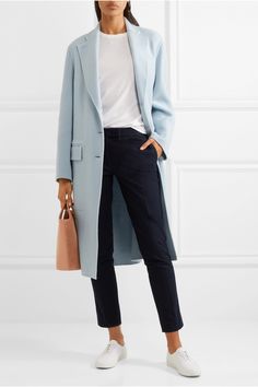 Sky Blue Outfit, Coat Jeans, Blue Winter Coat, Capsule Wardrobe Women