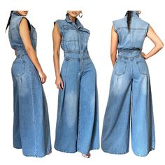 Lasaky - Sleeveless Denim Jumpsuit with Wide Legs for Casual Wear Chic Jumpsuit Outfit, Romper Long Pants, Jumpsuit Outfits, Jumpsuit Chic, Denim Romper, Wide Legs, Denim Jumpsuit, One Piece For Women, Romper Pants