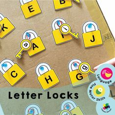 the letters and numbers are placed next to each other on a piece of paper with locks