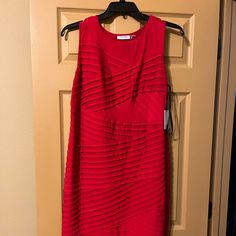 Never Been Worn Calvin Klein Red Formal Dress, Calvin Klein Red Dresses, Calvin Klein Red Party Dress, Chic Red Calvin Klein Dress, Red Calvin Klein Party Dress, White Calvin Klein, Calvin Klein Black Dress, White Sheath Dress, Dress With Ruffle Sleeves