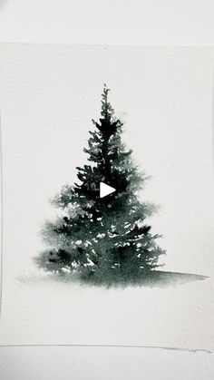 a watercolor painting of a pine tree with an arrow in the center on a white background