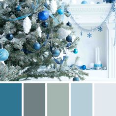 a christmas tree with blue and white ornaments