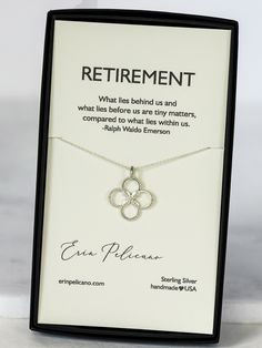 Retirement Necklace A milestone to celebrate! This option you are selecting your favorite necklace to pair with the Retirement carded box. Necklace Photos showcase selections. With its fine feminine details carefully crafted in bright Sterling Silver or rich 14k Gold, each necklace option features delicately beaded edges and timeless designs. Easy to wear and much loved gifts, she's ready to become a new favorite everyday treasure. Proudly made in the USA. Looking for a unique combination of Jew Elegant Birthday Gift Jewelry, Gift Ready, Elegant Jewelry Gift Ready For Birthday, Elegant Birthday Gift-ready Jewelry, Elegant Jewelry For Birthday Gift, Elegant Valentine's Day Necklace With Gift Box, Elegant Valentine's Day Necklace In Gift Box, Classic Necklaces For Anniversary And Mother's Day, Classic Necklaces For Mother's Day Anniversary, Elegant Necklace For Valentine's Day Birthday Gift